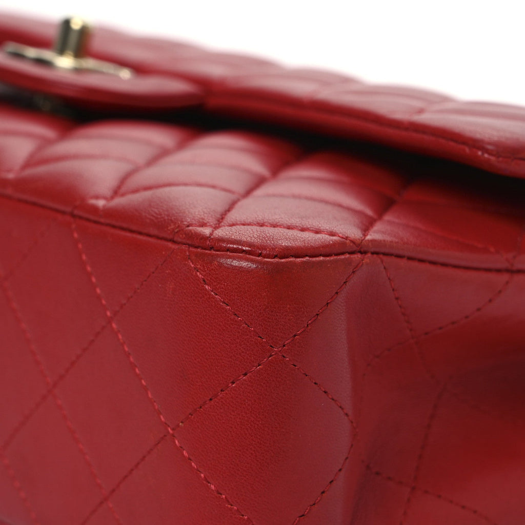 Lambskin Quilted Medium Double Flap Red