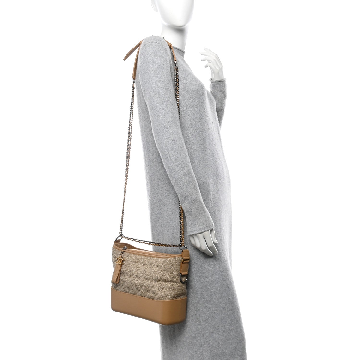 Tweed Calfskin Quilted Medium Gabrielle Hobo Beige