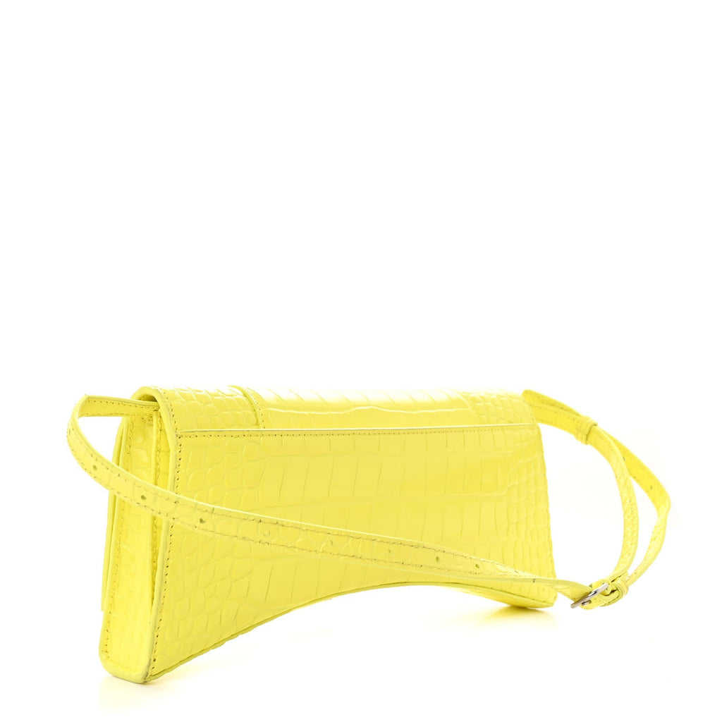 Shiny Calfskin Crocodile Embossed Hourglass Stretch Sling Shoulder Bag Yellow