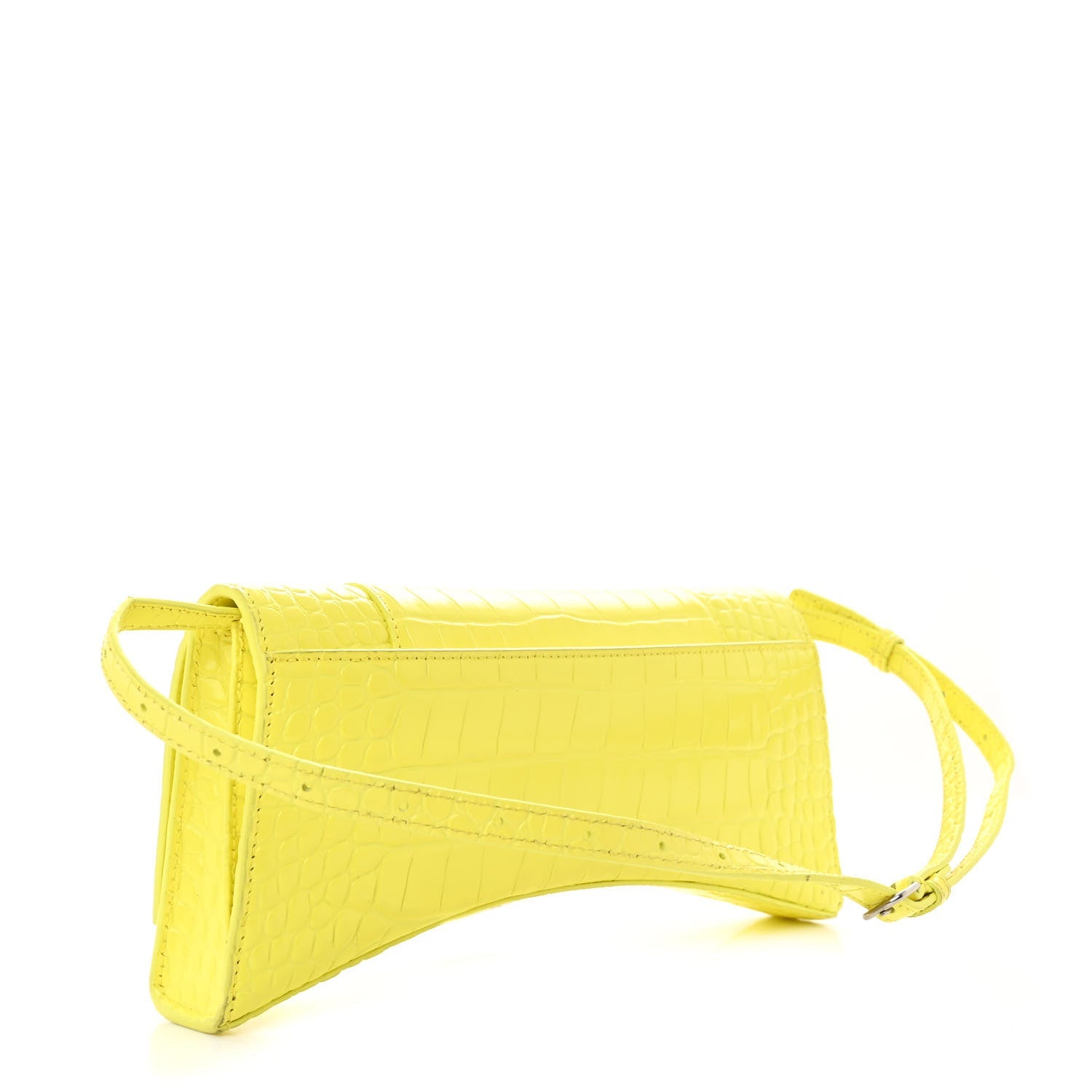 Shiny Calfskin Crocodile Embossed Hourglass Stretch Sling Shoulder Bag Yellow
