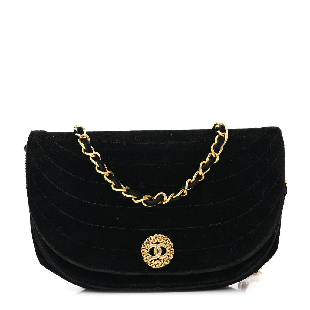 Velvet Horizontal Quilted Small Single Flap Black