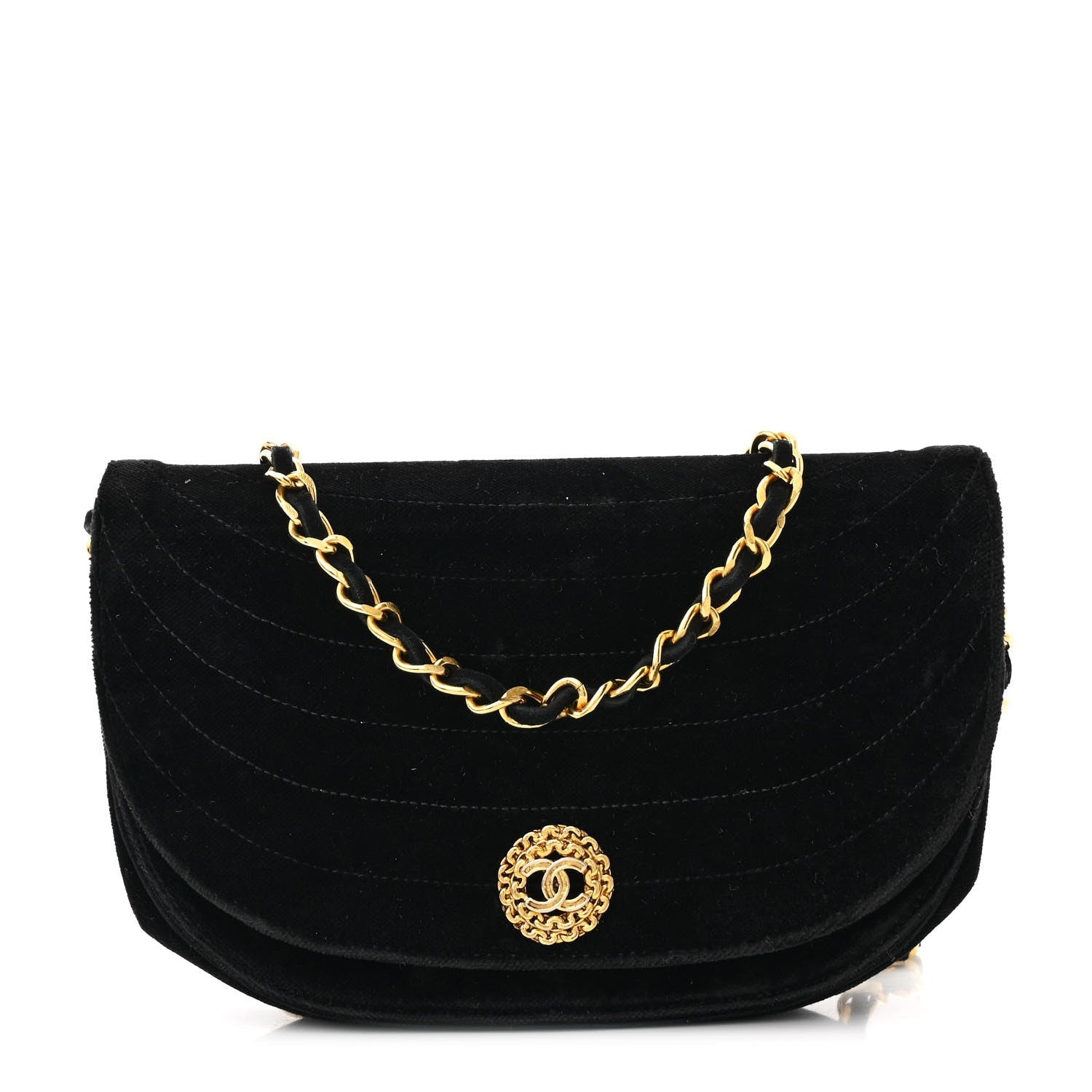 Velvet Horizontal Quilted Small Single Flap Black