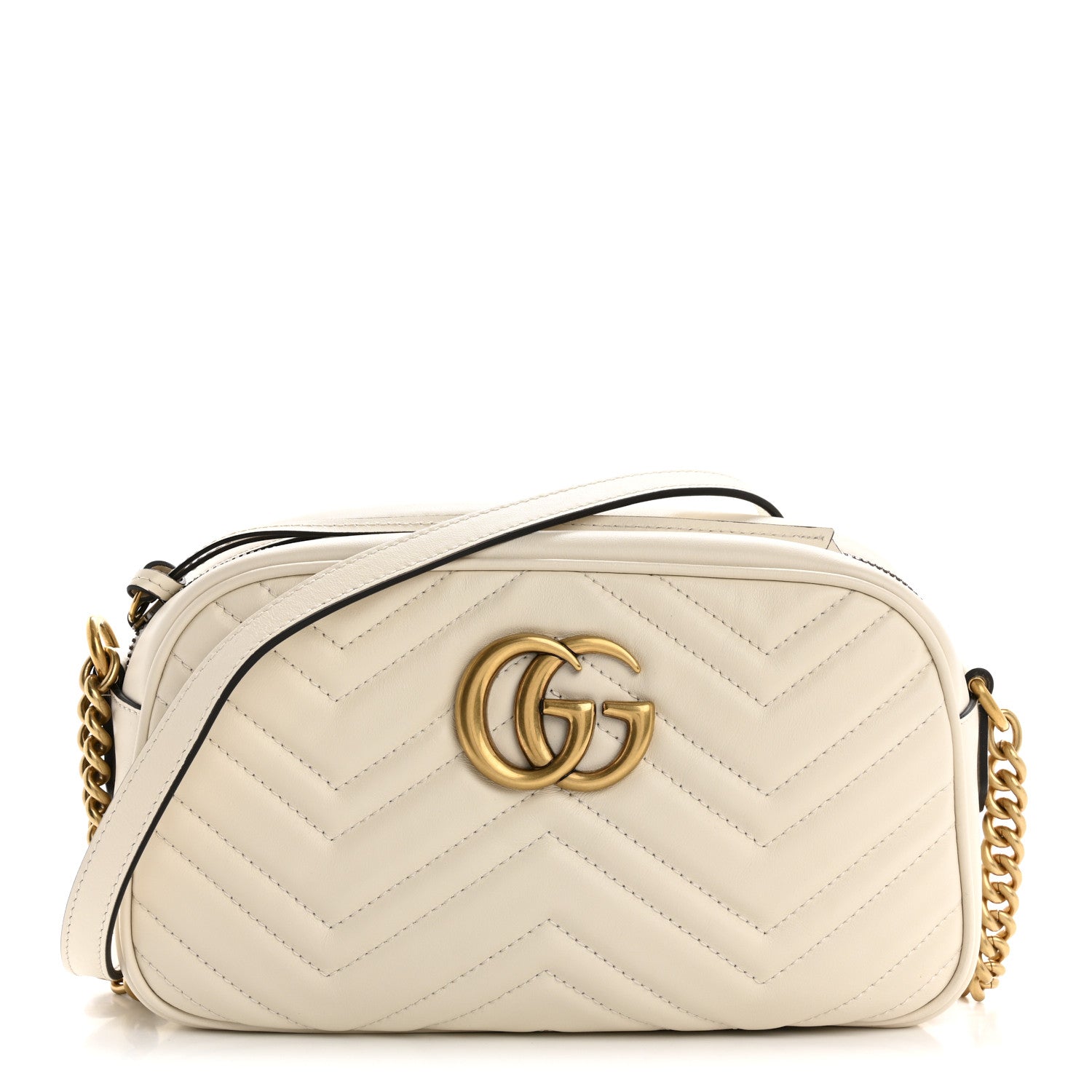 Calfskin Matelasse Small GG Marmont Chain Shoulder Bag White