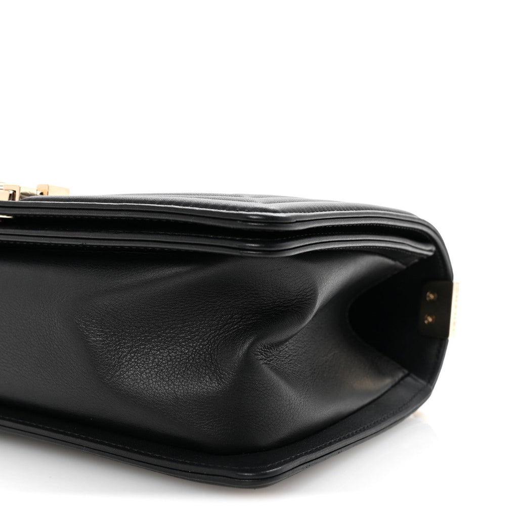 Lambskin Chevron Quilted Medium Boy Flap Black