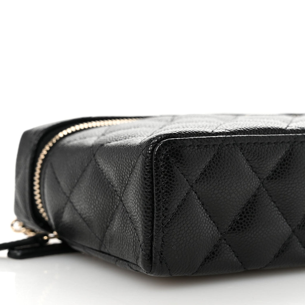 Caviar Quilted Top Handle Slim Vanity With Chain Black