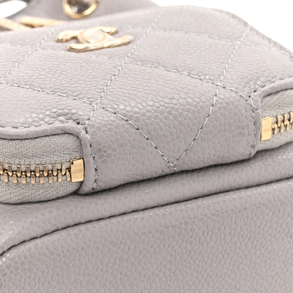 Caviar Quilted Mini CC Pocket Bucket Bag Grey