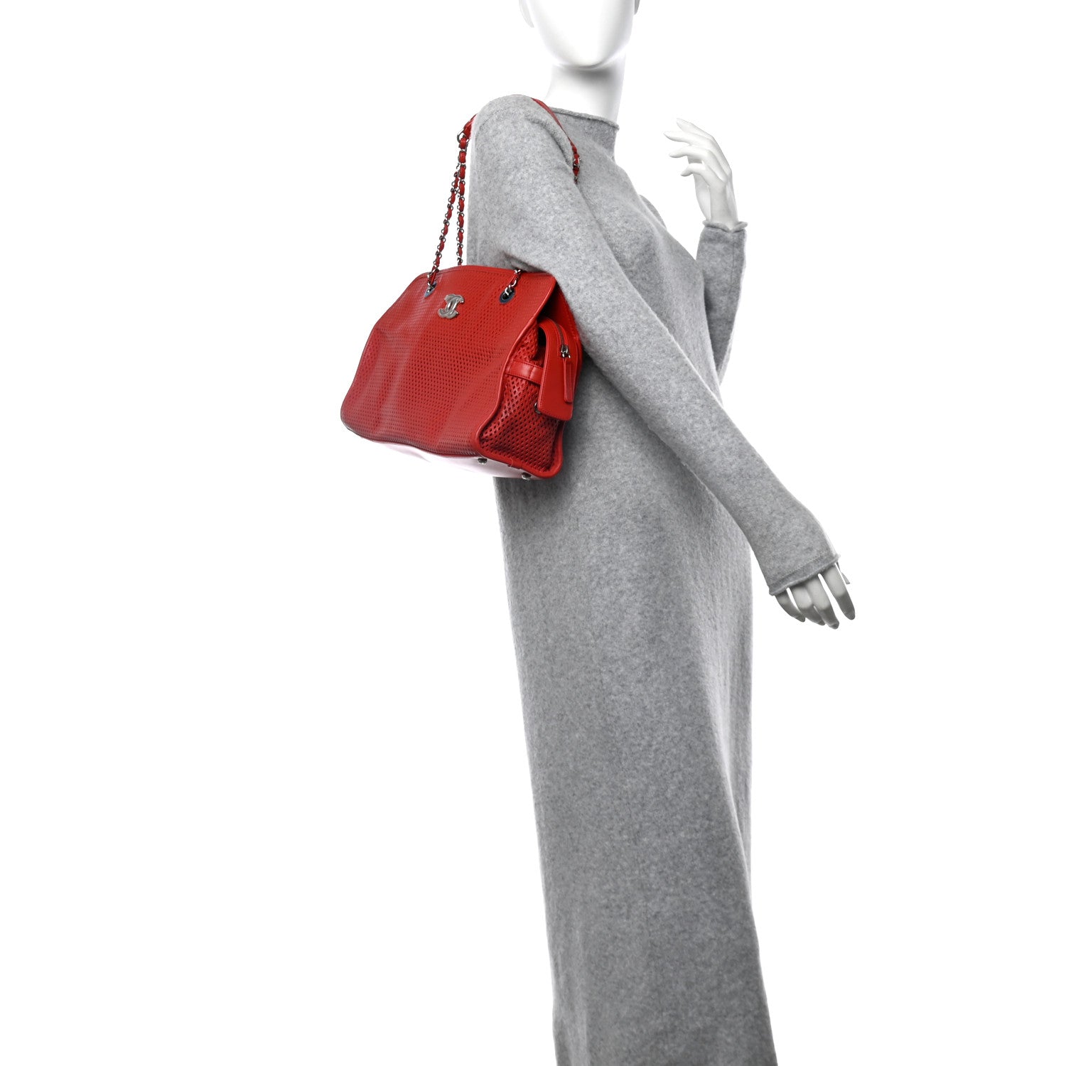 Calfskin Perforated Up In The Air East West Tote Red