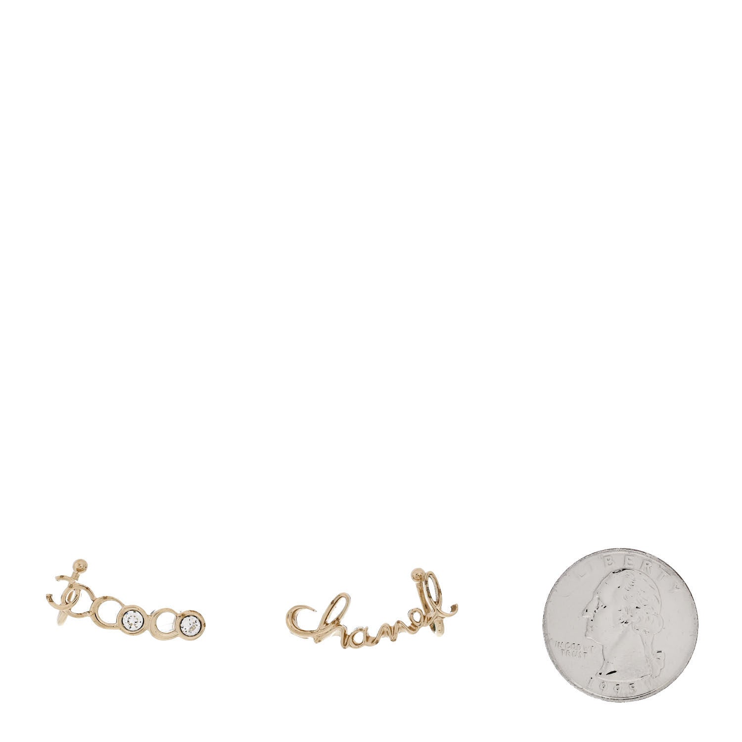 Metal Crystal Coco Script CC Climber Earrings Gold
