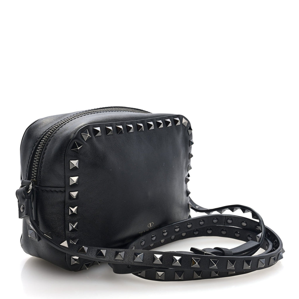 X UNDERCOVER Calfskin Rockstud Rose Print Camera Crossbody Bag Black