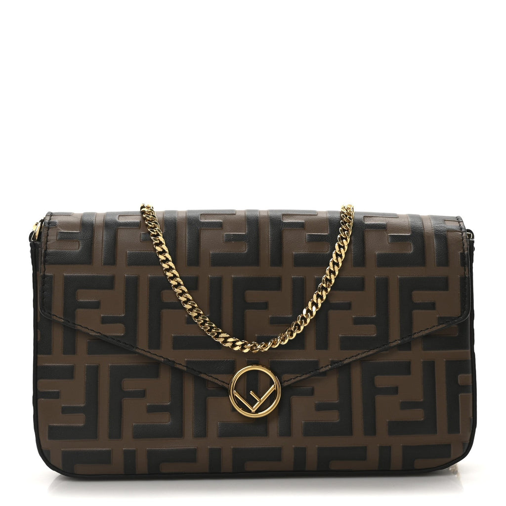 Vitello Soft F is Fendi Bi-Color FF 1974 Embossed Envelope Wallet On Chain with Pouches Maya Black