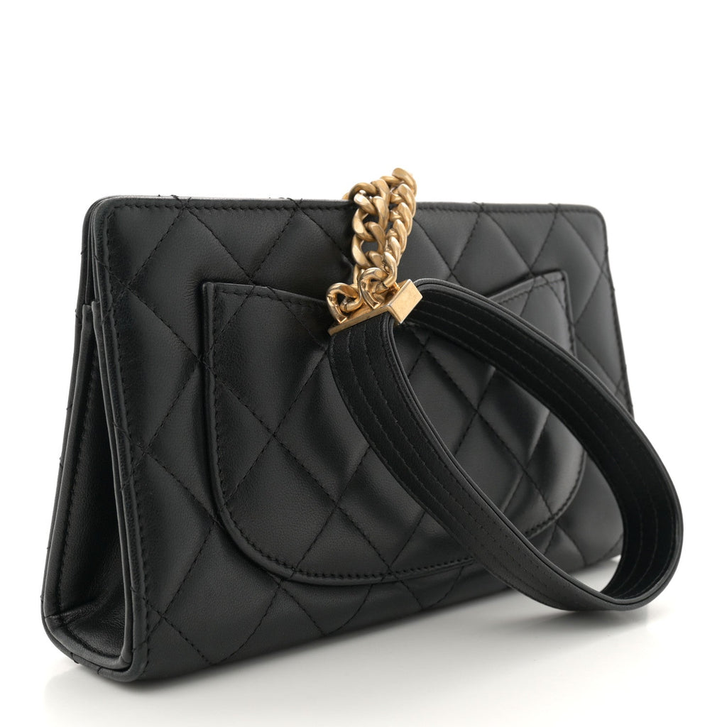 Lambskin Quilted Evening By The Sea Clutch Black