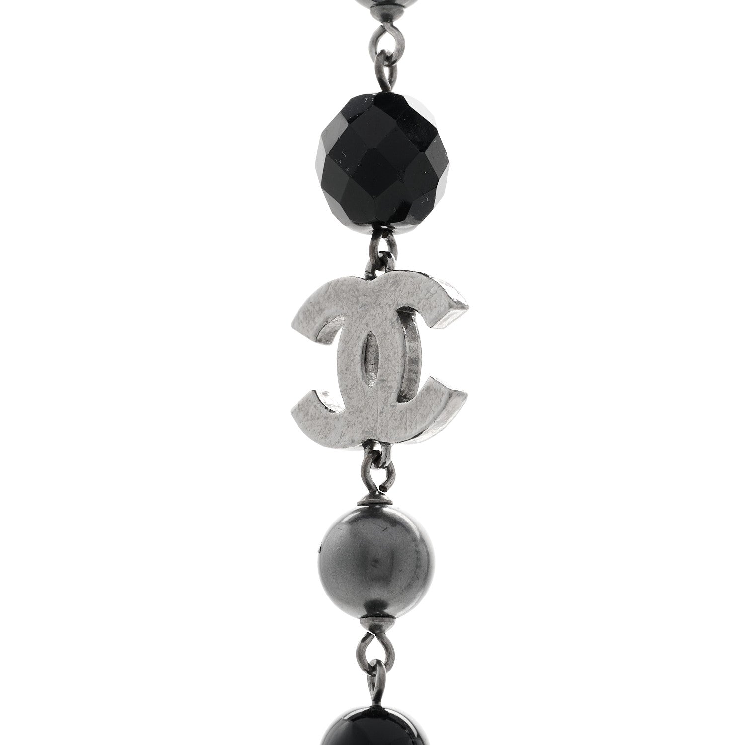 Ruthenium Pearl Beaded CC Long Necklace Black