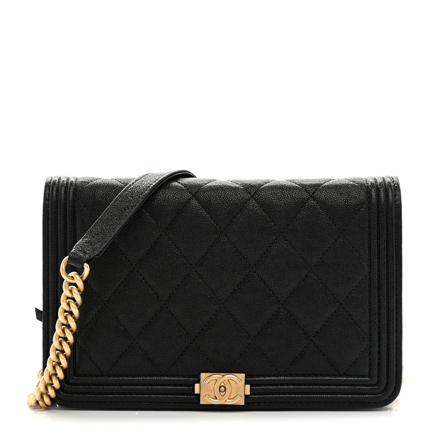 Caviar Quilted Boy Wallet On Chain WOC Black