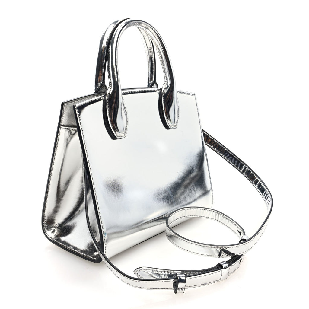 Metallic Calfskin Small The Studio Box Bag Argento
