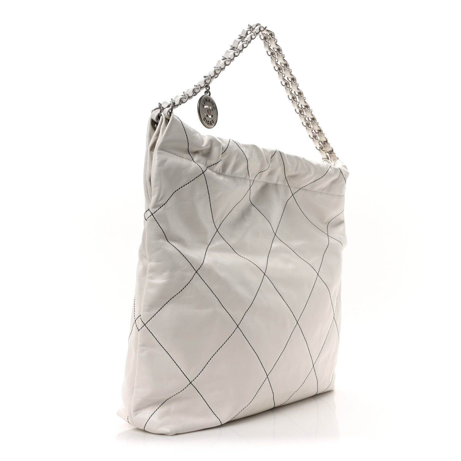 Shiny Calfskin Quilted Chanel 22 White Black