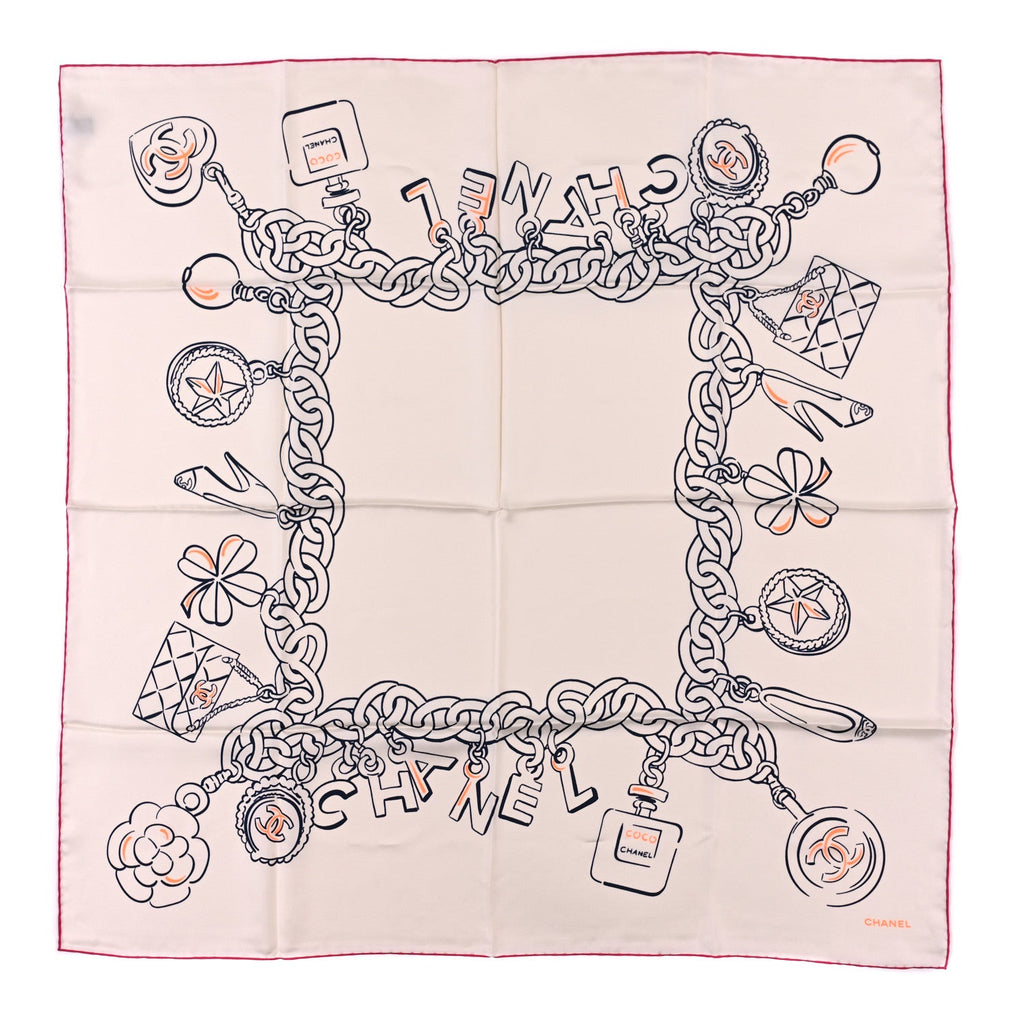 Silk CC Square Scarf Ivory Black Pink