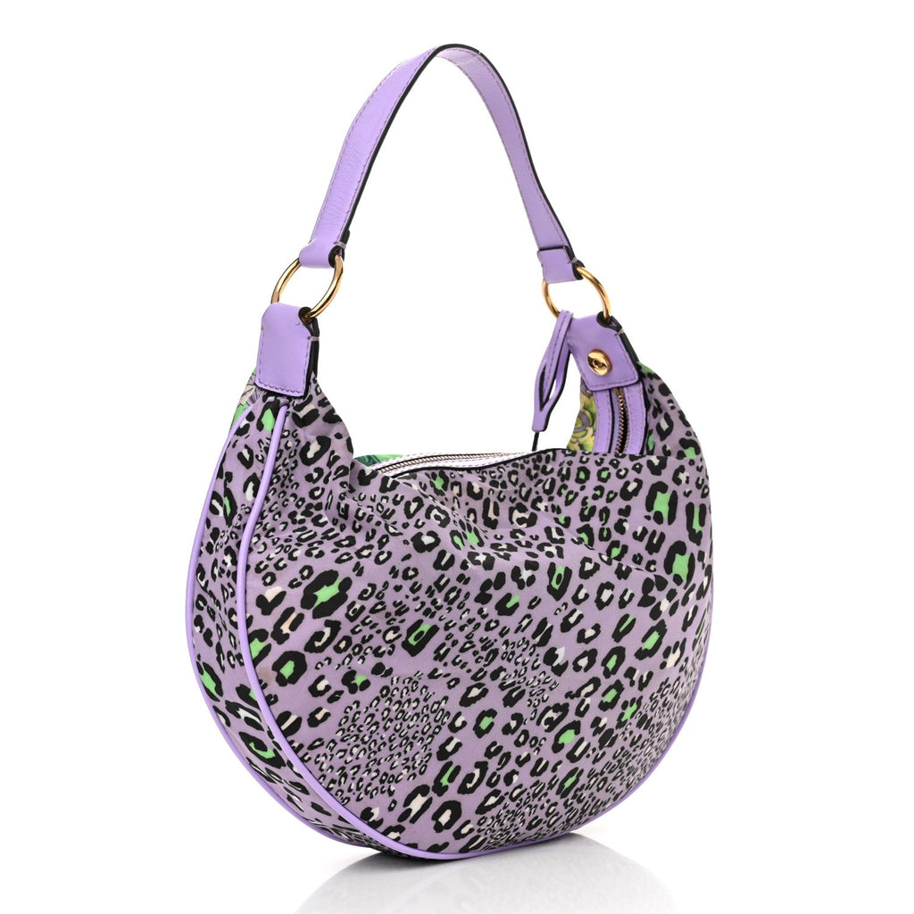 Nylon Calfskin Barocco Mosaic Print Hobo Bag Jacaranda Multicolor