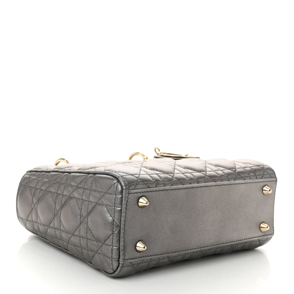 Lambskin Cannage Small My ABCDior Lady Dior Metallic Grey