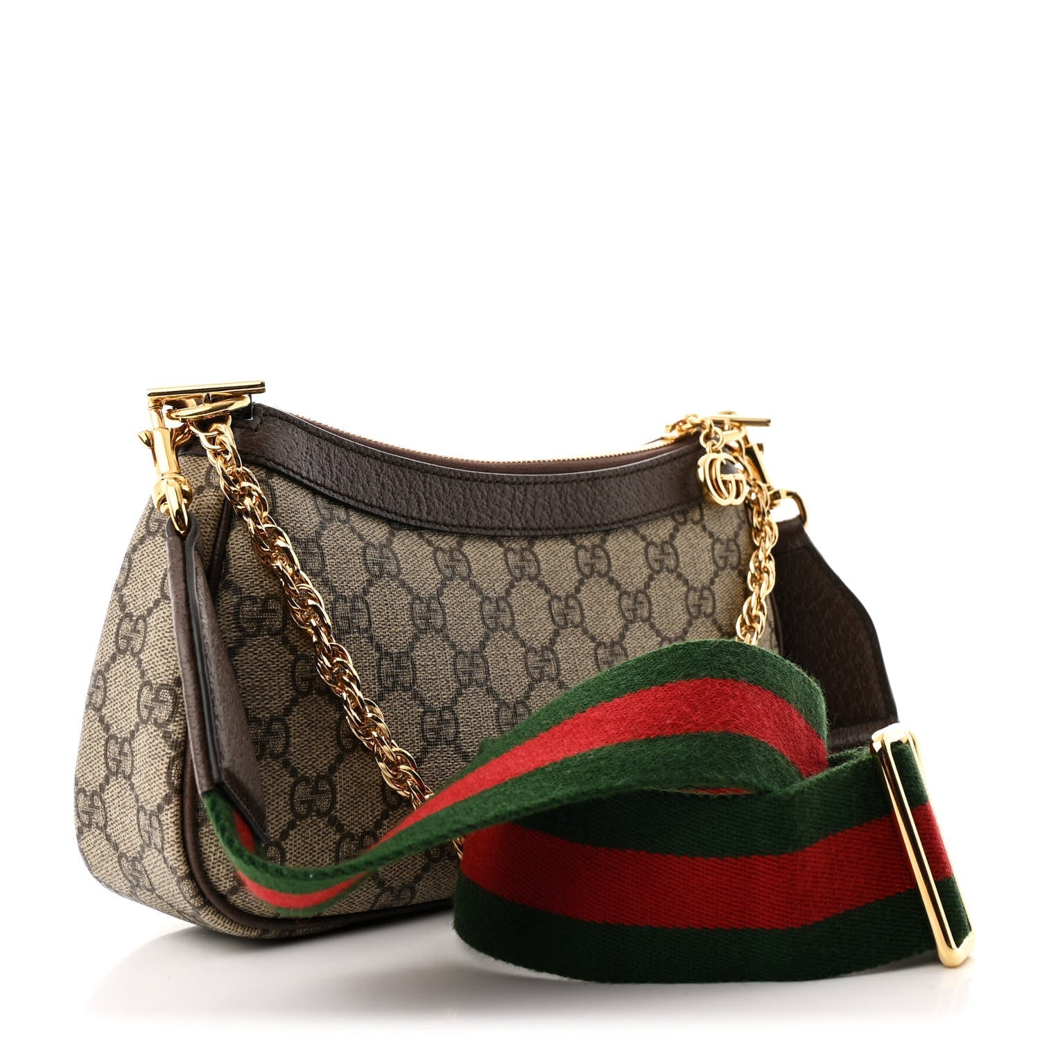 GG Supreme Monogram Textured Dollar Calfskin Web Small Ophidia GG Handbag Beige Ebony New Acero