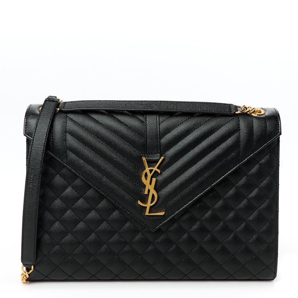 Grain De Poudre Textured Mixed Matelasse Large Triquilt Monogram Satchel Black