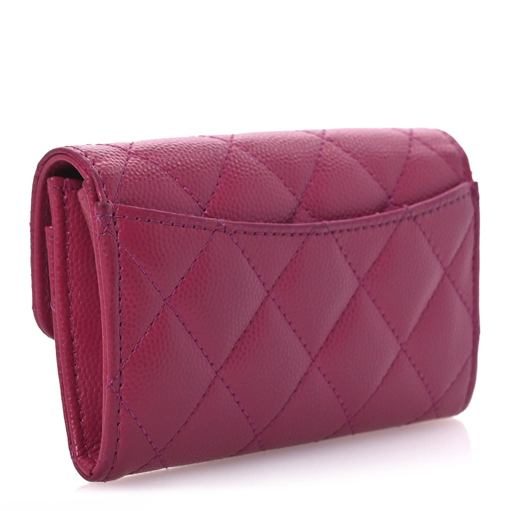 Caviar Quilted Flap  Holder Wallet Dark Pink