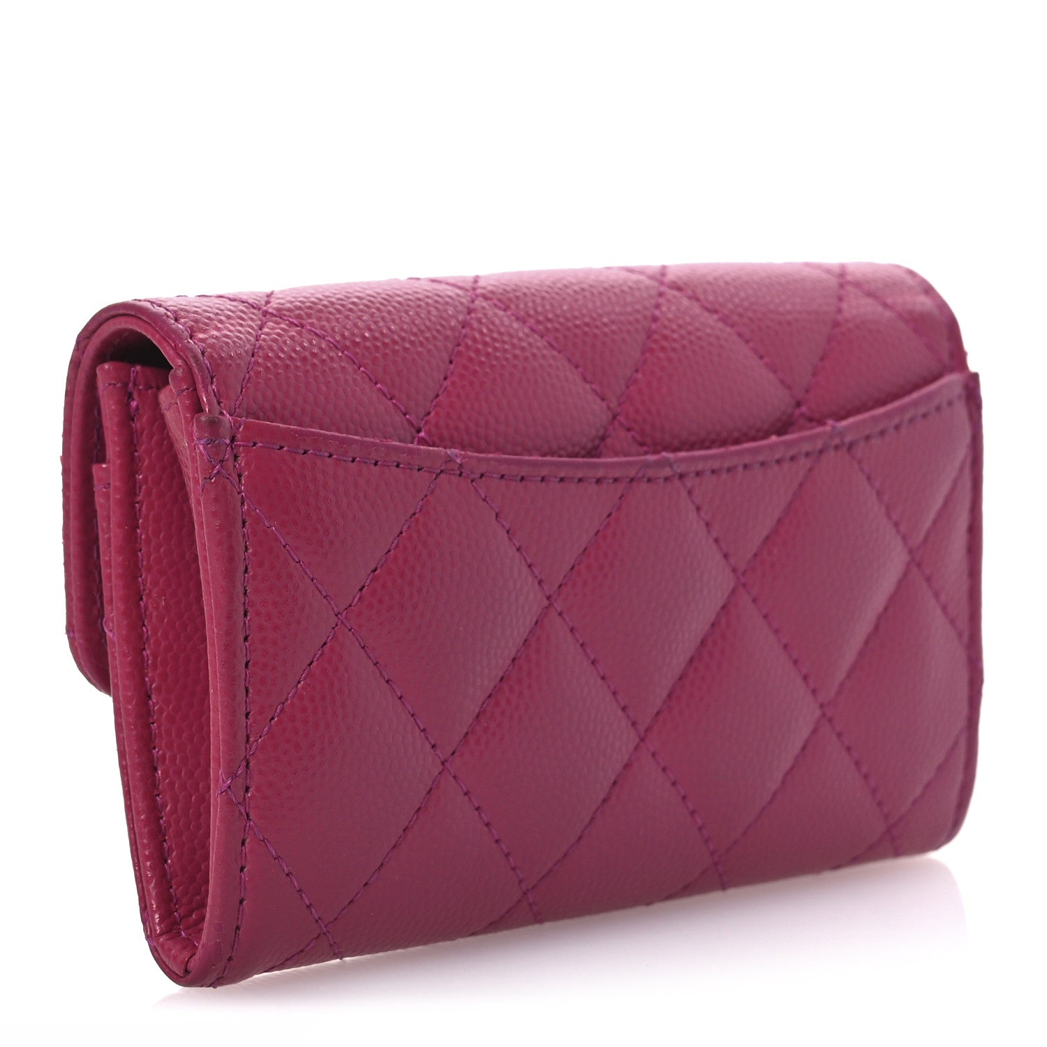 Caviar Quilted Flap  Holder Wallet Dark Pink