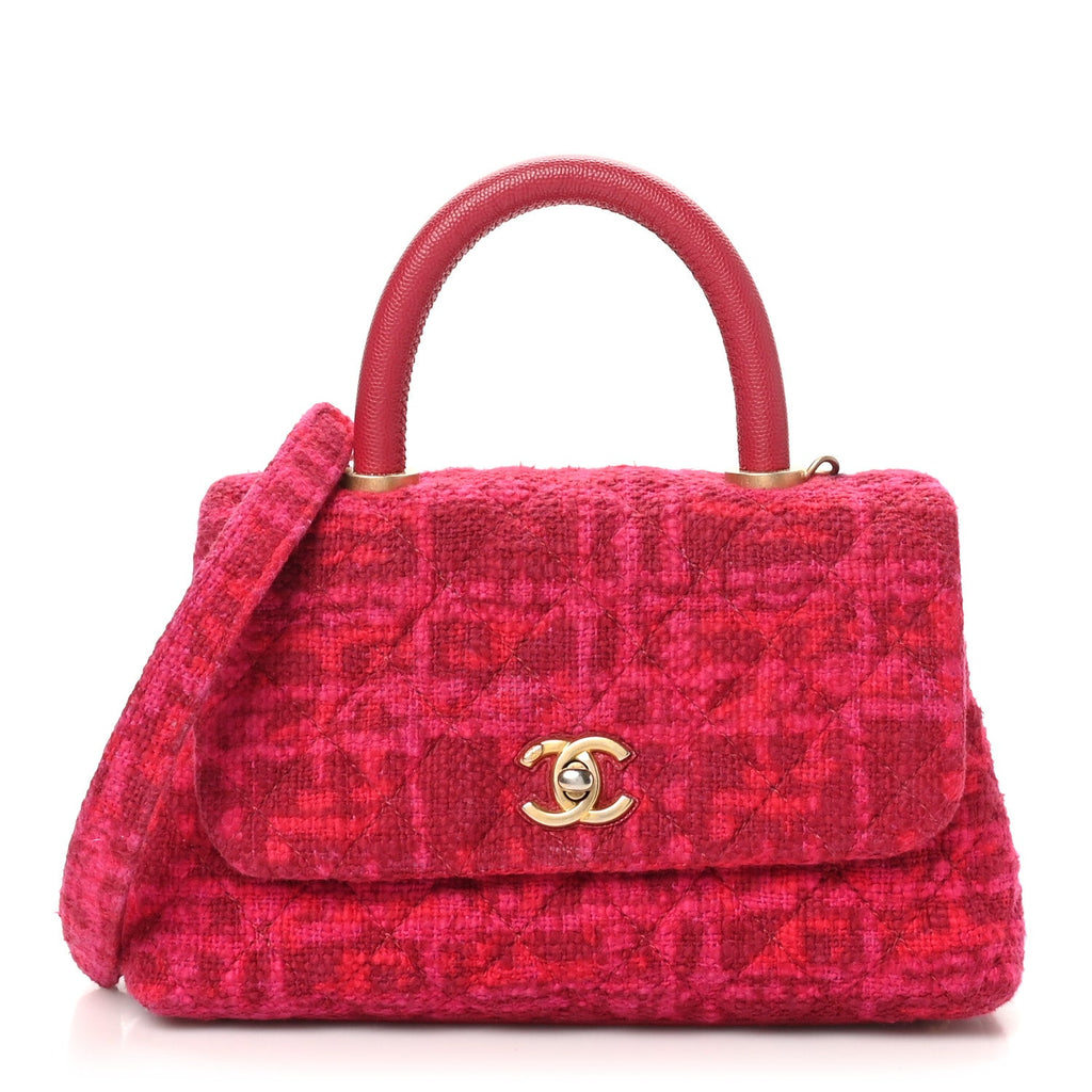 Tweed Mini Coco Handle Flap Fuchsia