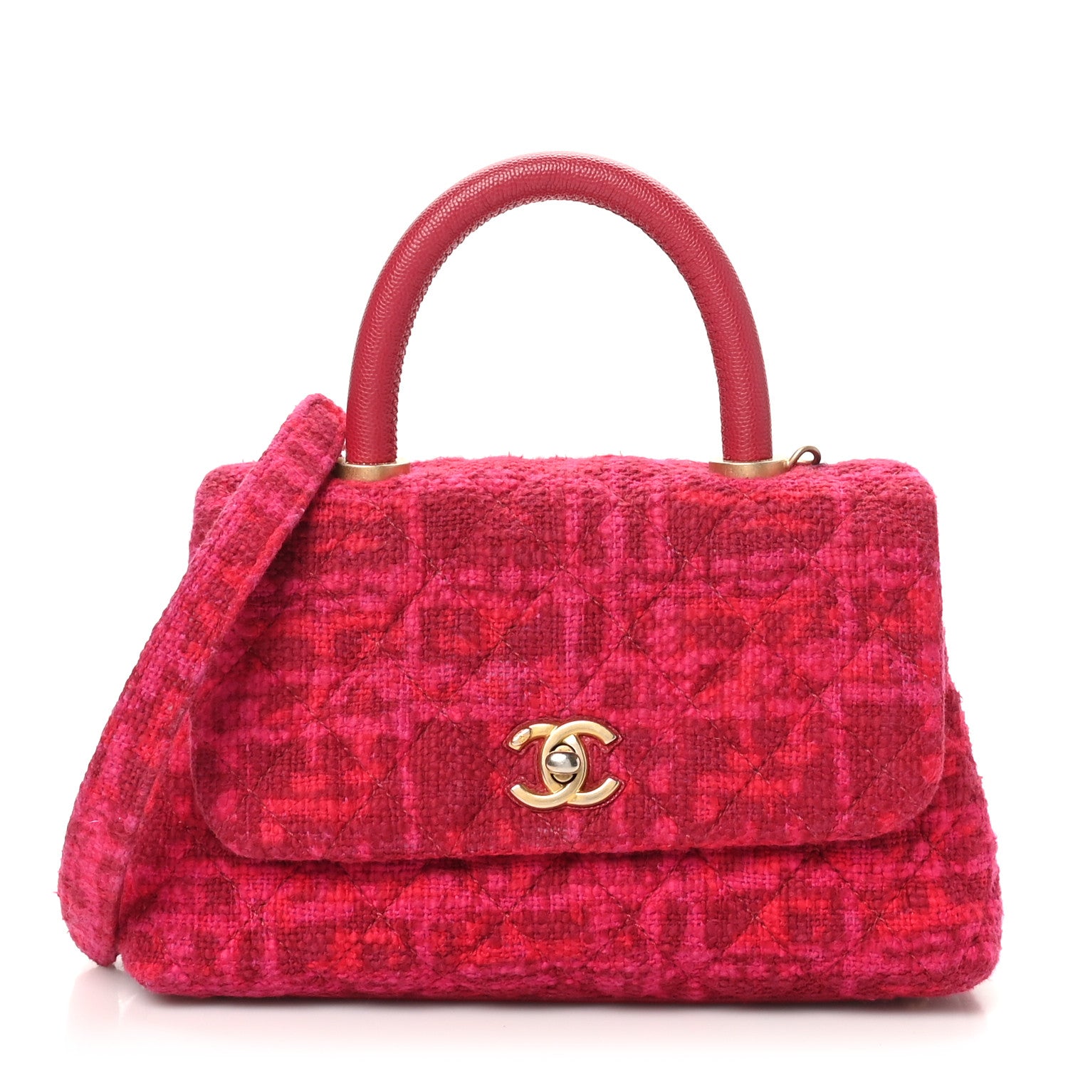 Tweed Mini Coco Handle Flap Fuchsia