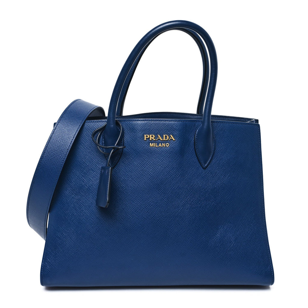 Saffiano Cuir Calfskin Large Double Handle Bag Bluette White