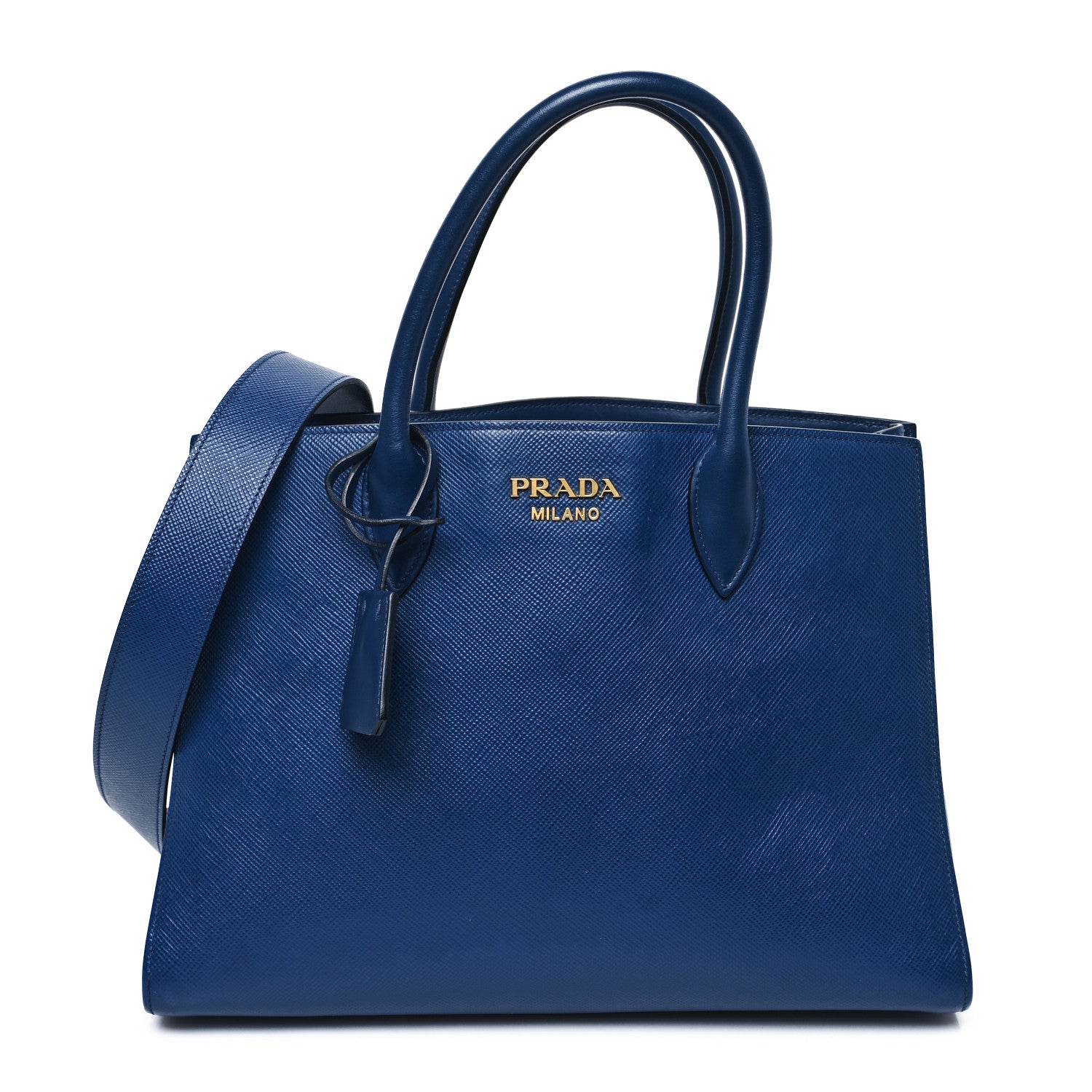 Saffiano Cuir Calfskin Large Double Handle Bag Bluette White