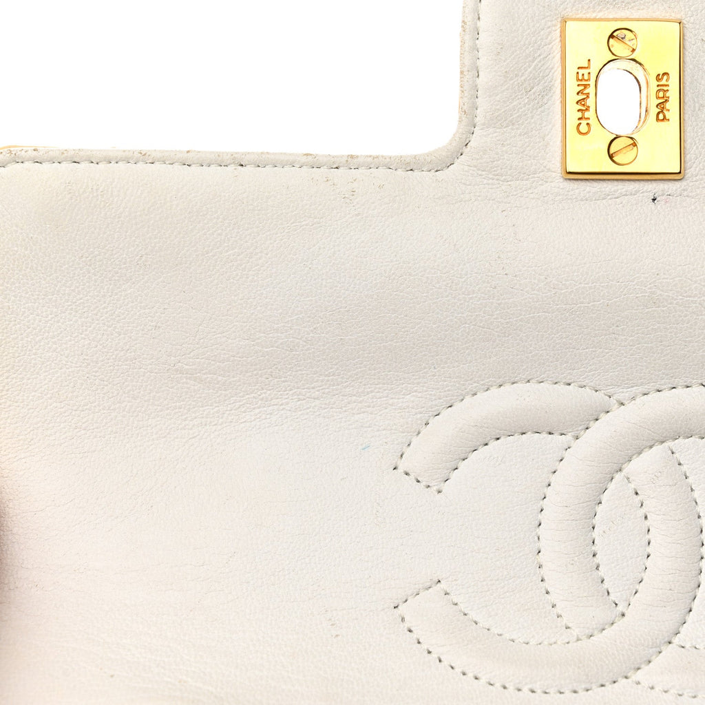 Patent Quilted Top Handle Single Flap Light Beige