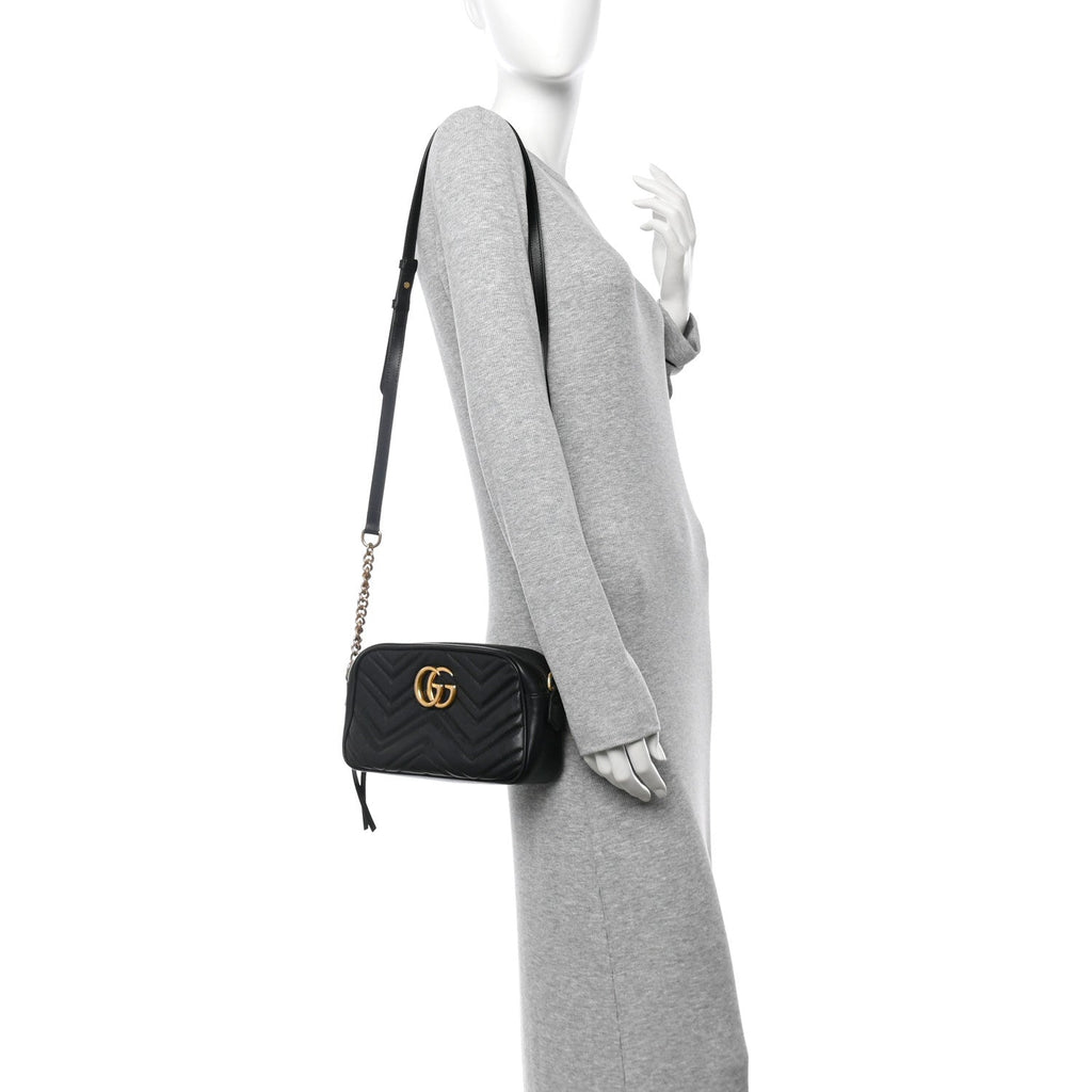 Calfskin Matelasse Small GG Marmont Chain Shoulder Bag Black