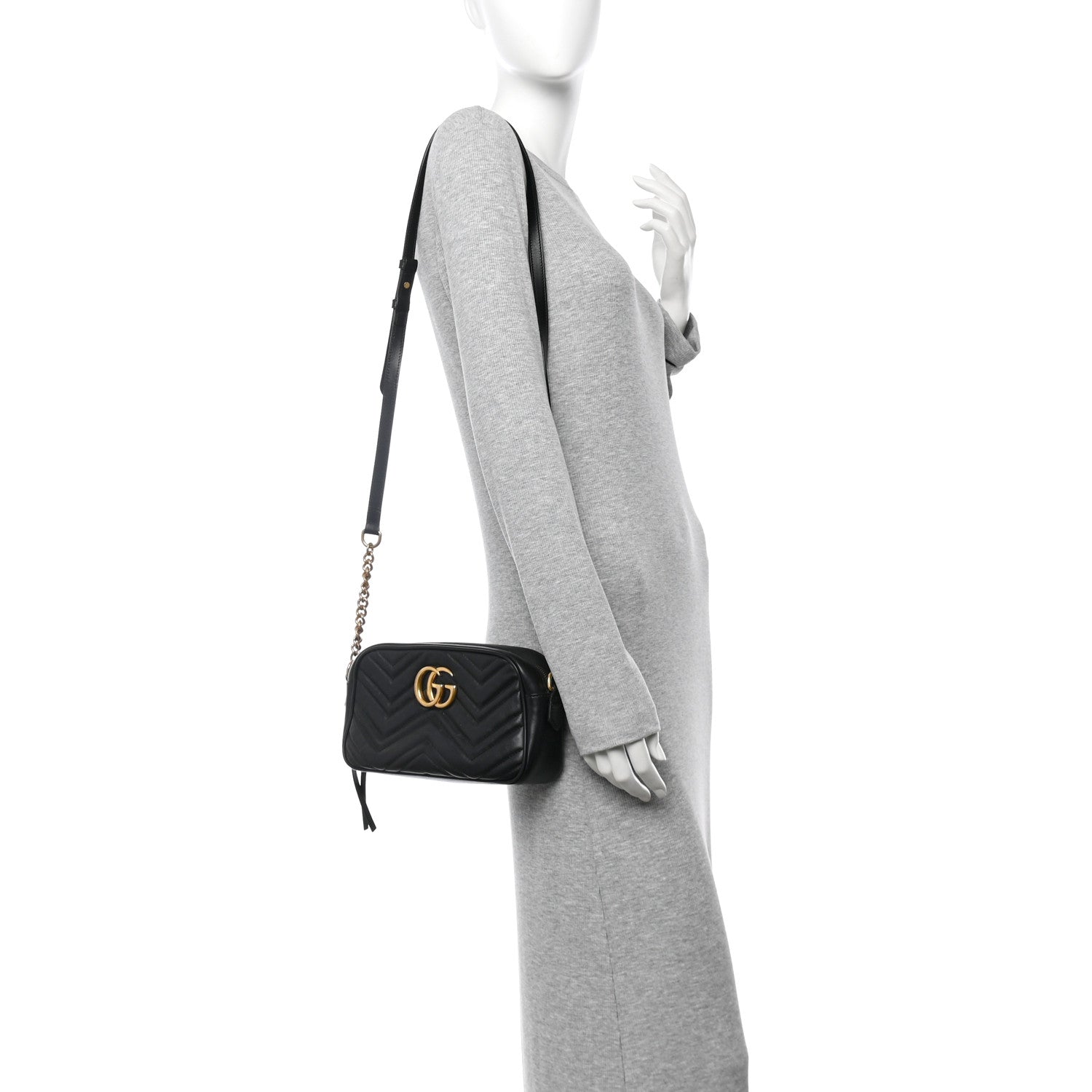 Calfskin Matelasse Small GG Marmont Chain Shoulder Bag Black