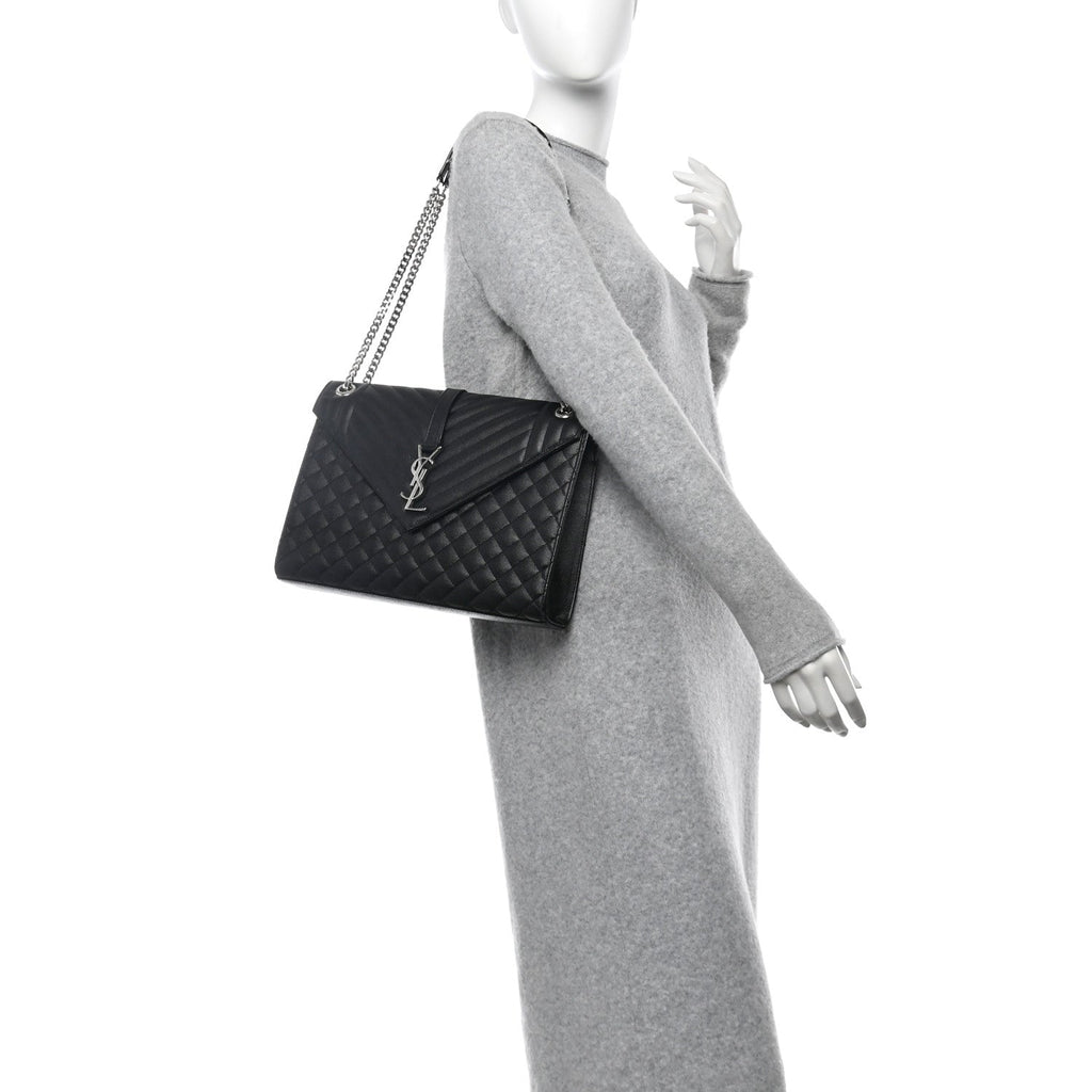 Grain De Poudre Textured Mixed Matelasse Large Triquilt Monogram Satchel Black