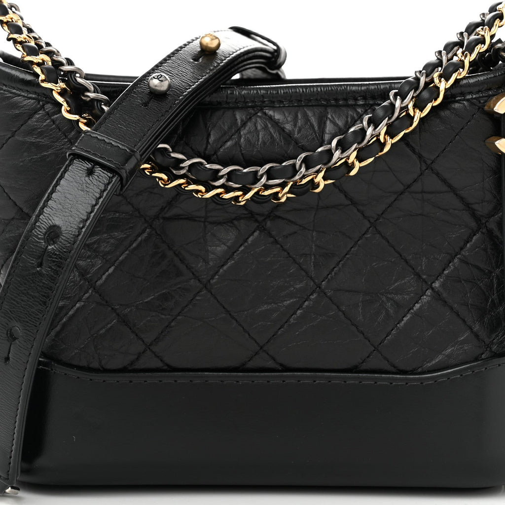 Aged Calfskin Quilted Small Gabrielle Logo Hobo Black