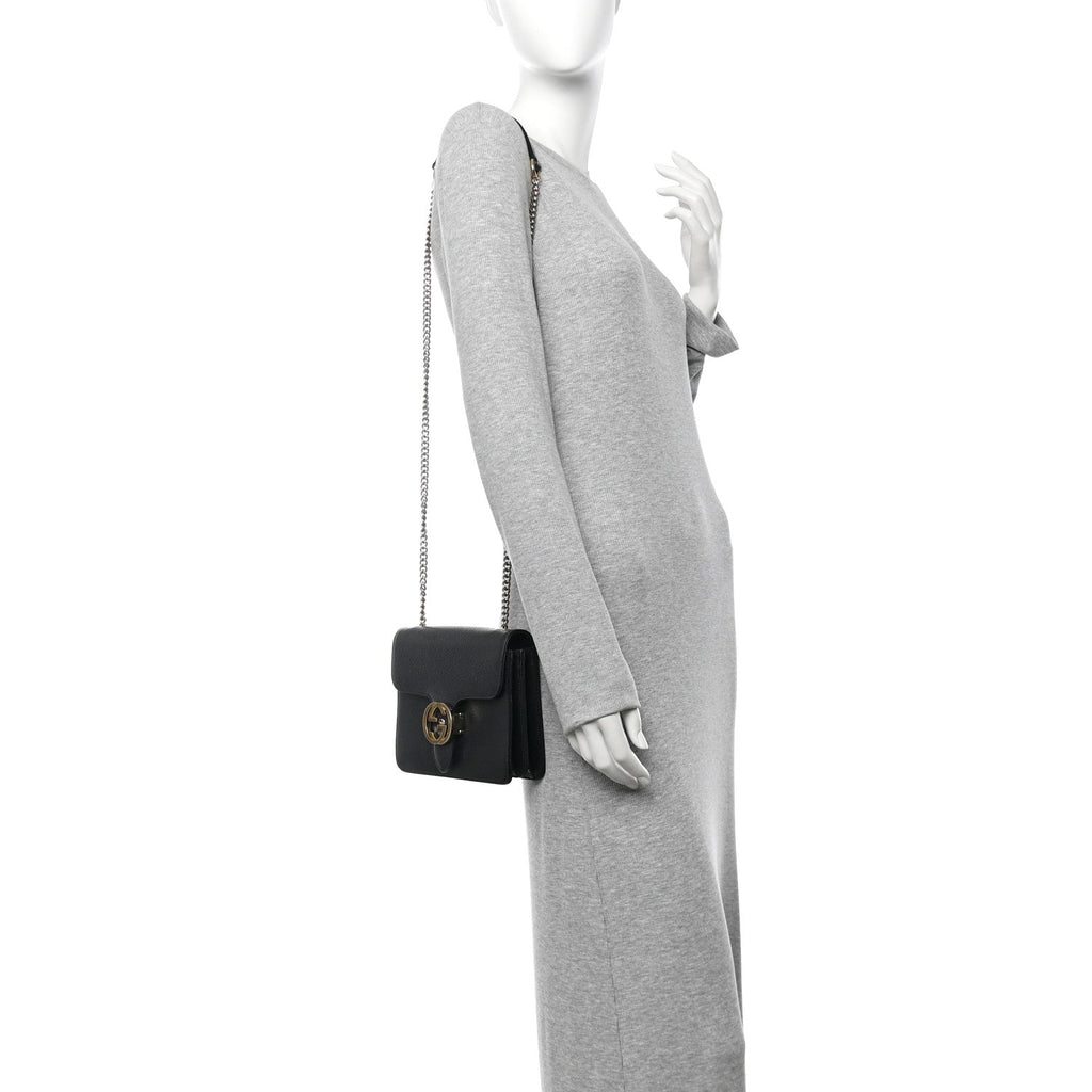 Dollar Calfskin Small Interlocking G Shoulder Bag Black