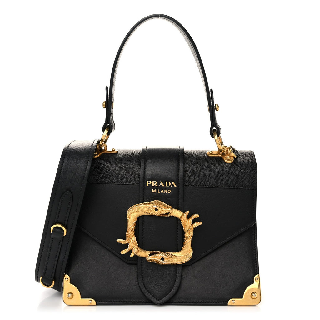 City Calf Saffiano Animalier Top Handle Bag Black