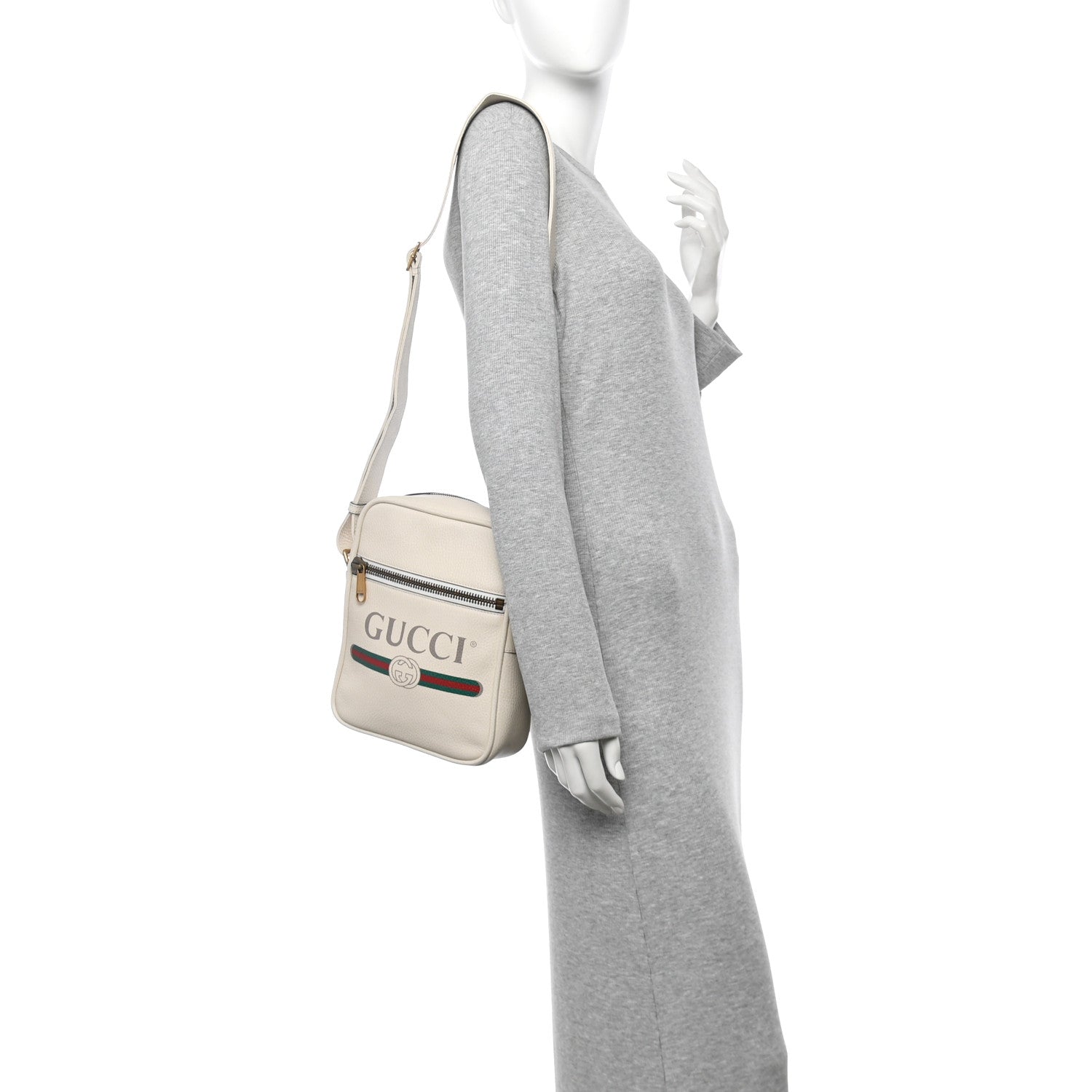 Grained Calfskin Logo Messenger Bag White