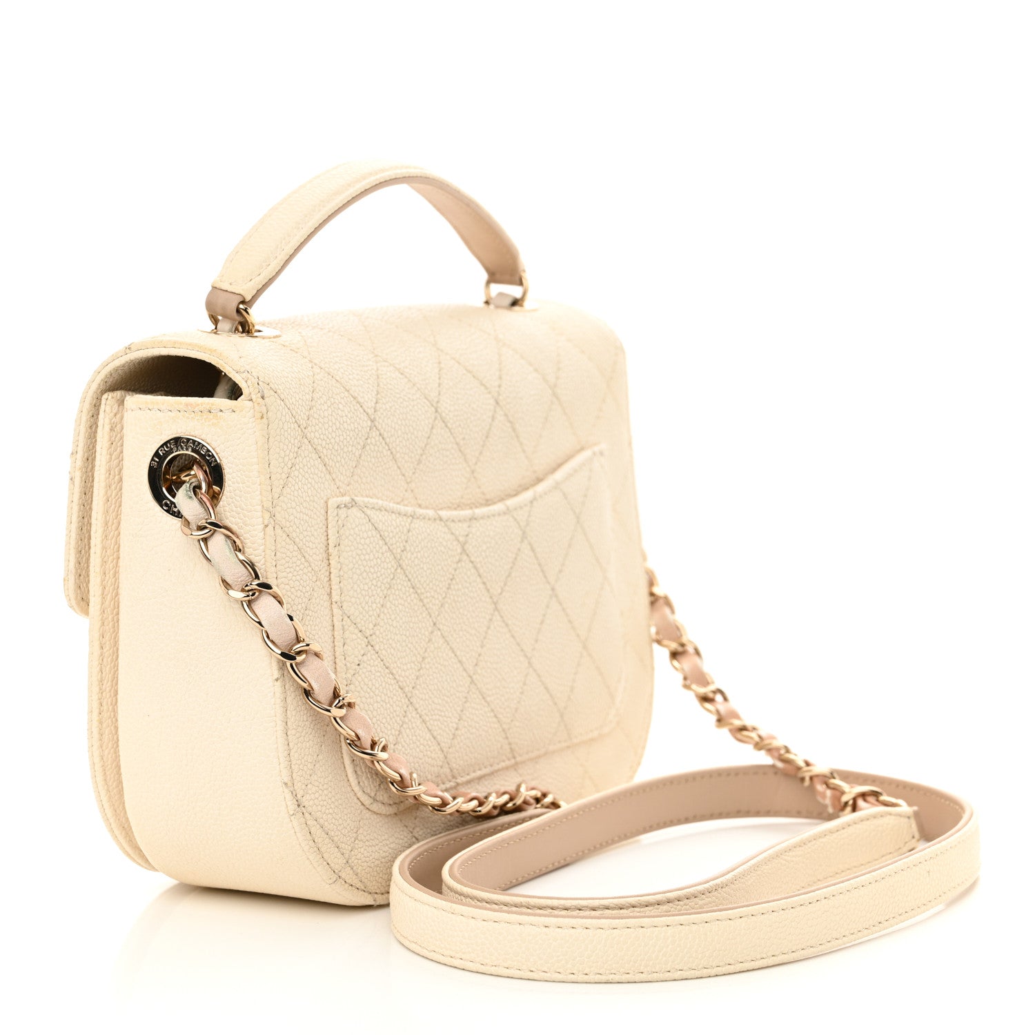 Grained Calfskin Quilted Small Cuba Top Handle Flap White