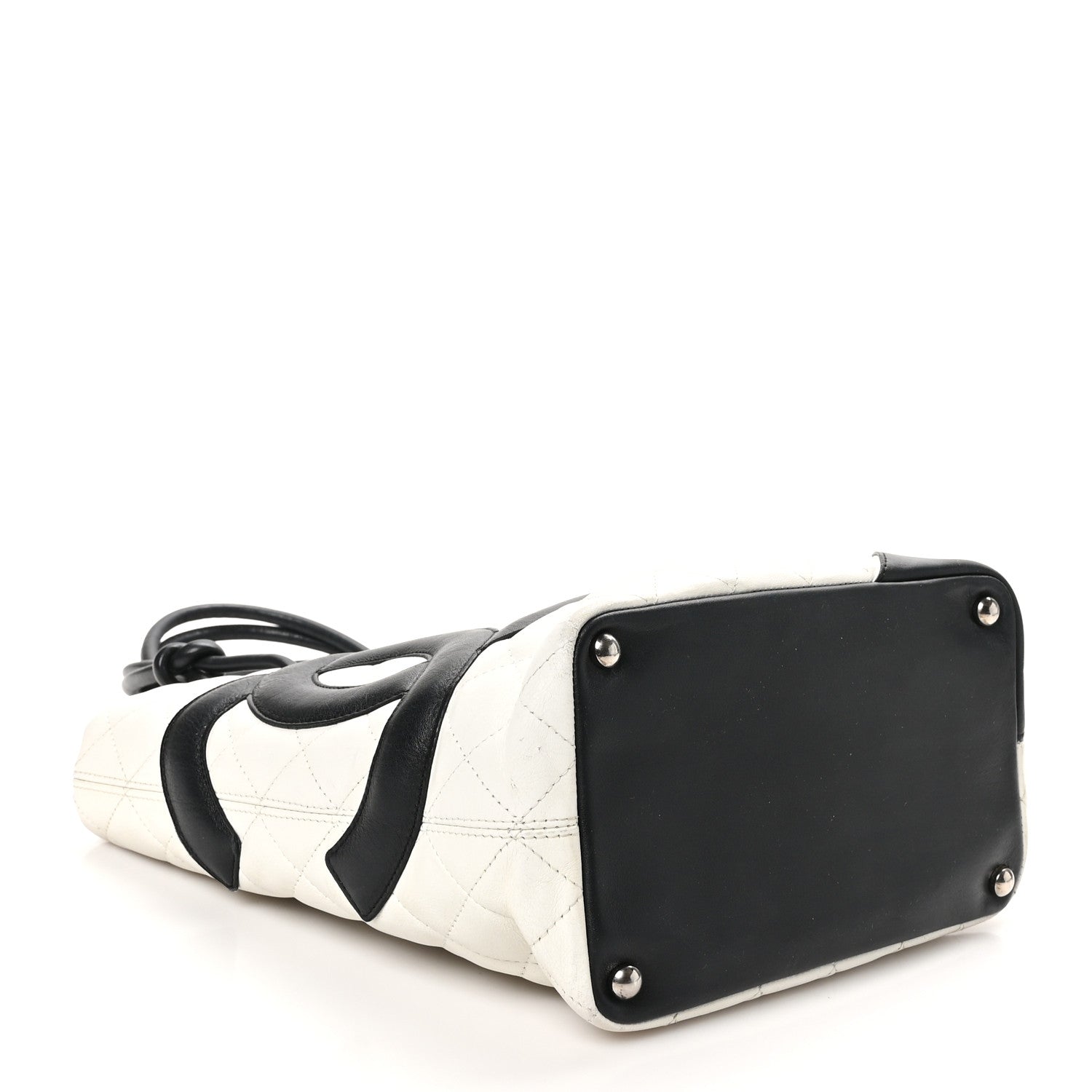 Calfskin Quilted Medium Cambon Tote White Black