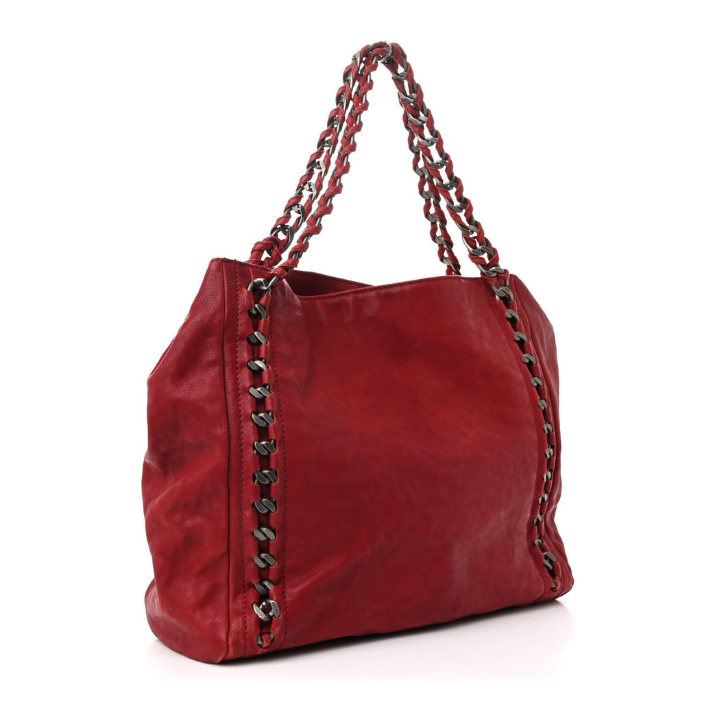 Calfskin Modern Chain Tote Red