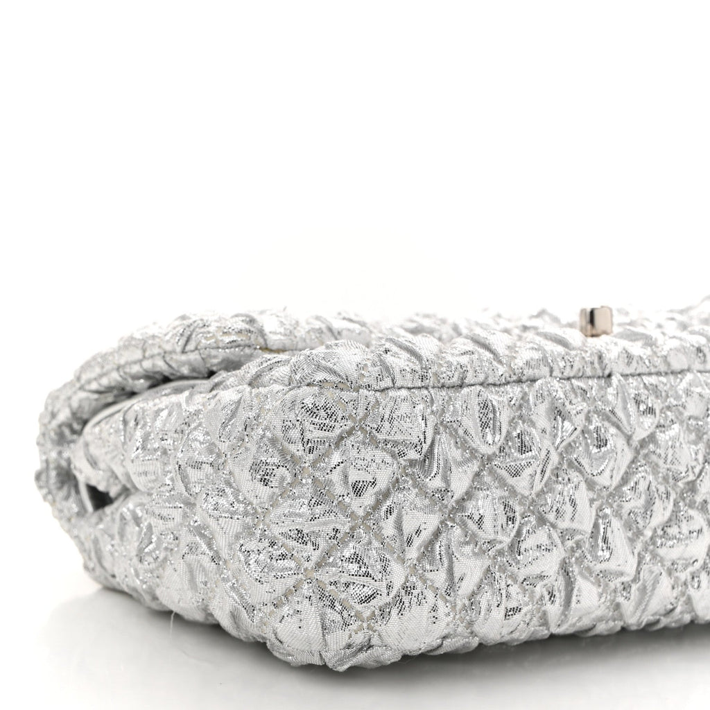 Metallic Lame Quilted Small Double Flap Silver