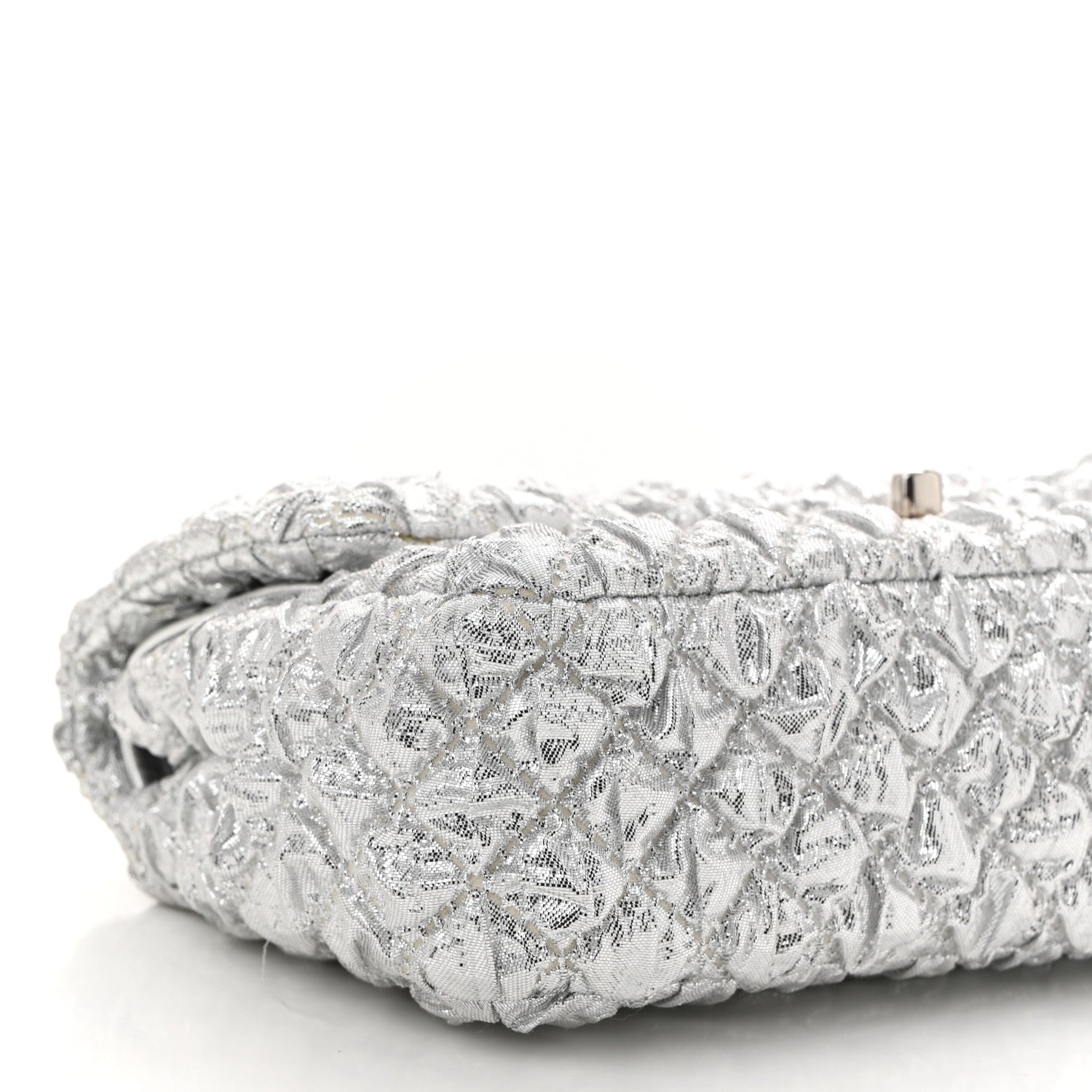 Metallic Lame Quilted Small Double Flap Silver