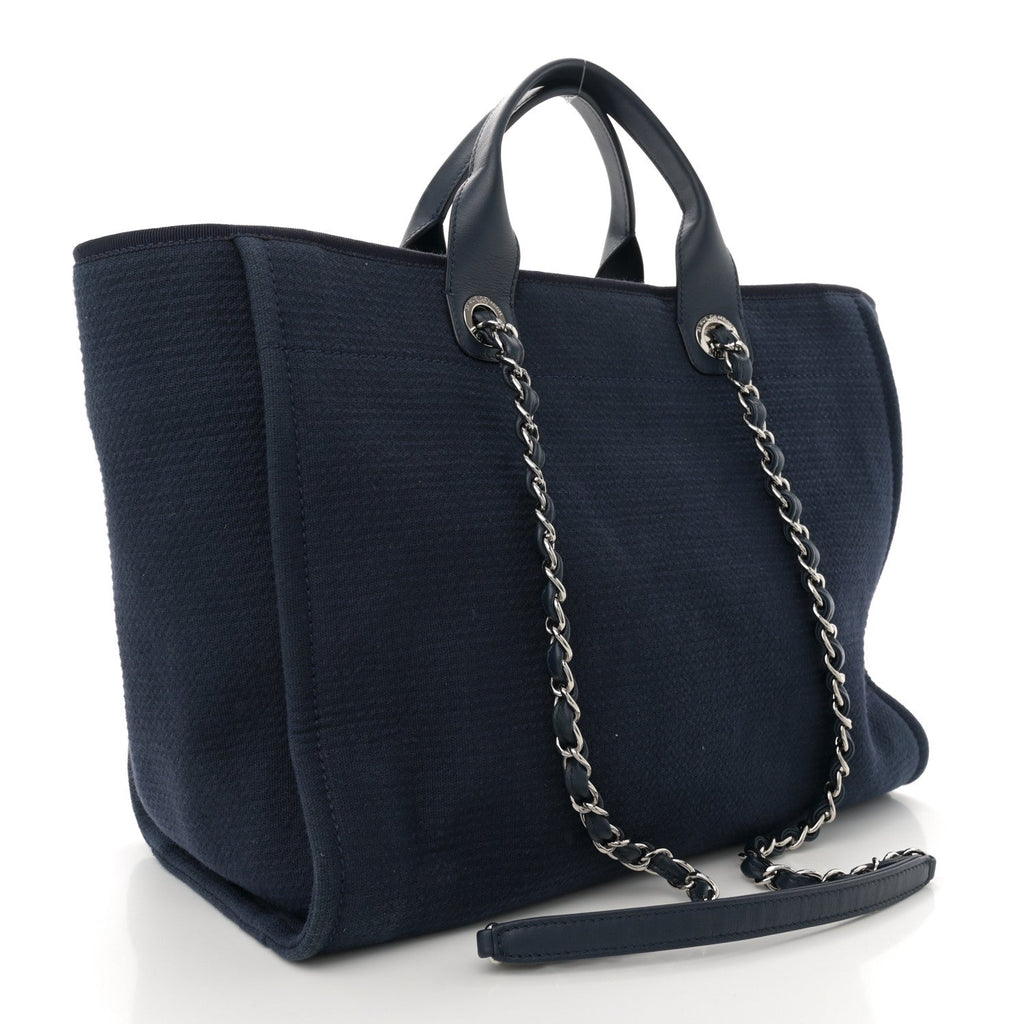 Mixed Fibers Calfskin Medium Deauville Tote Dark Blue