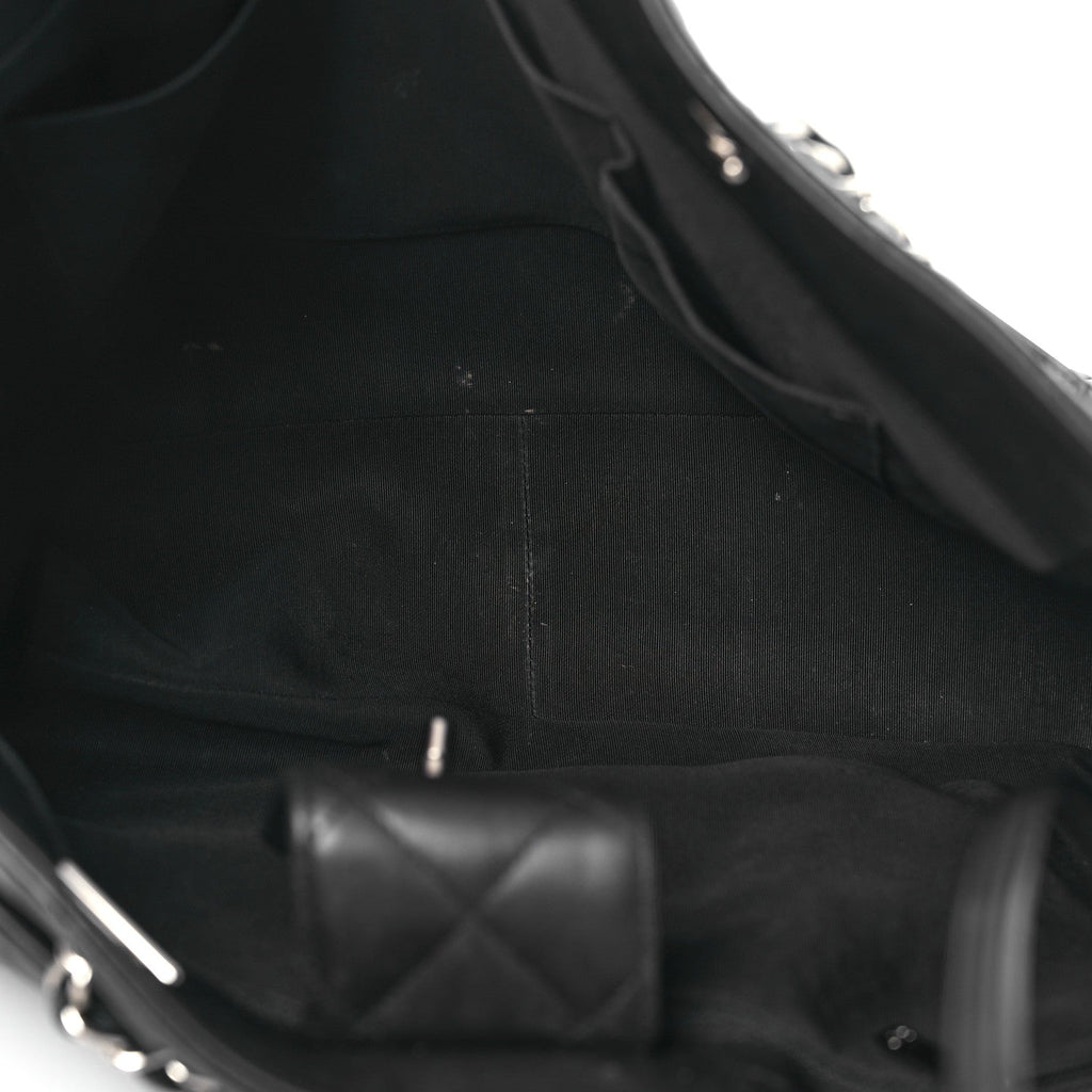 Calfskin Quilted Large CC Shopping Tote Black
