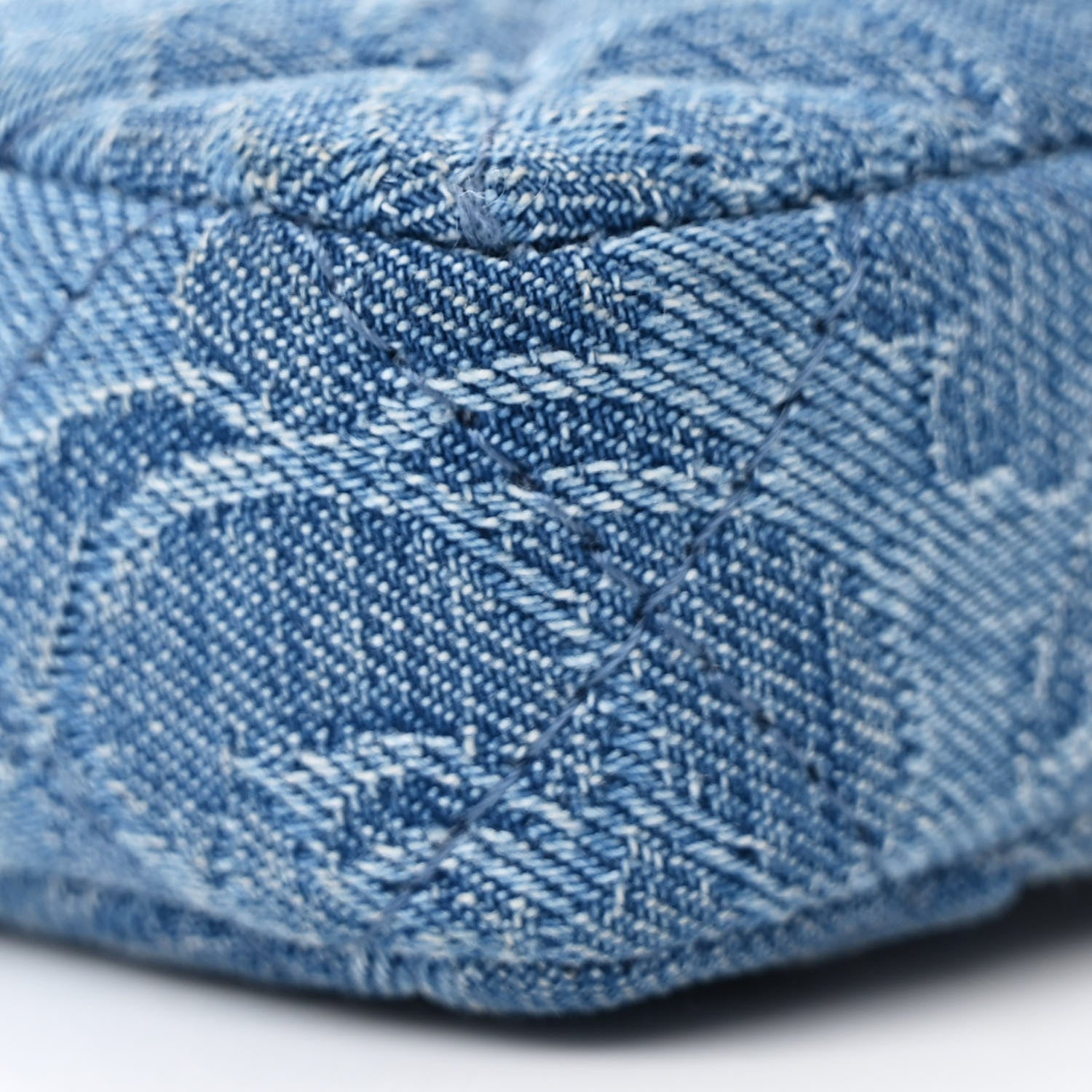 Denim Quilted Camellia Sweetheart Clutch With Chain Blue