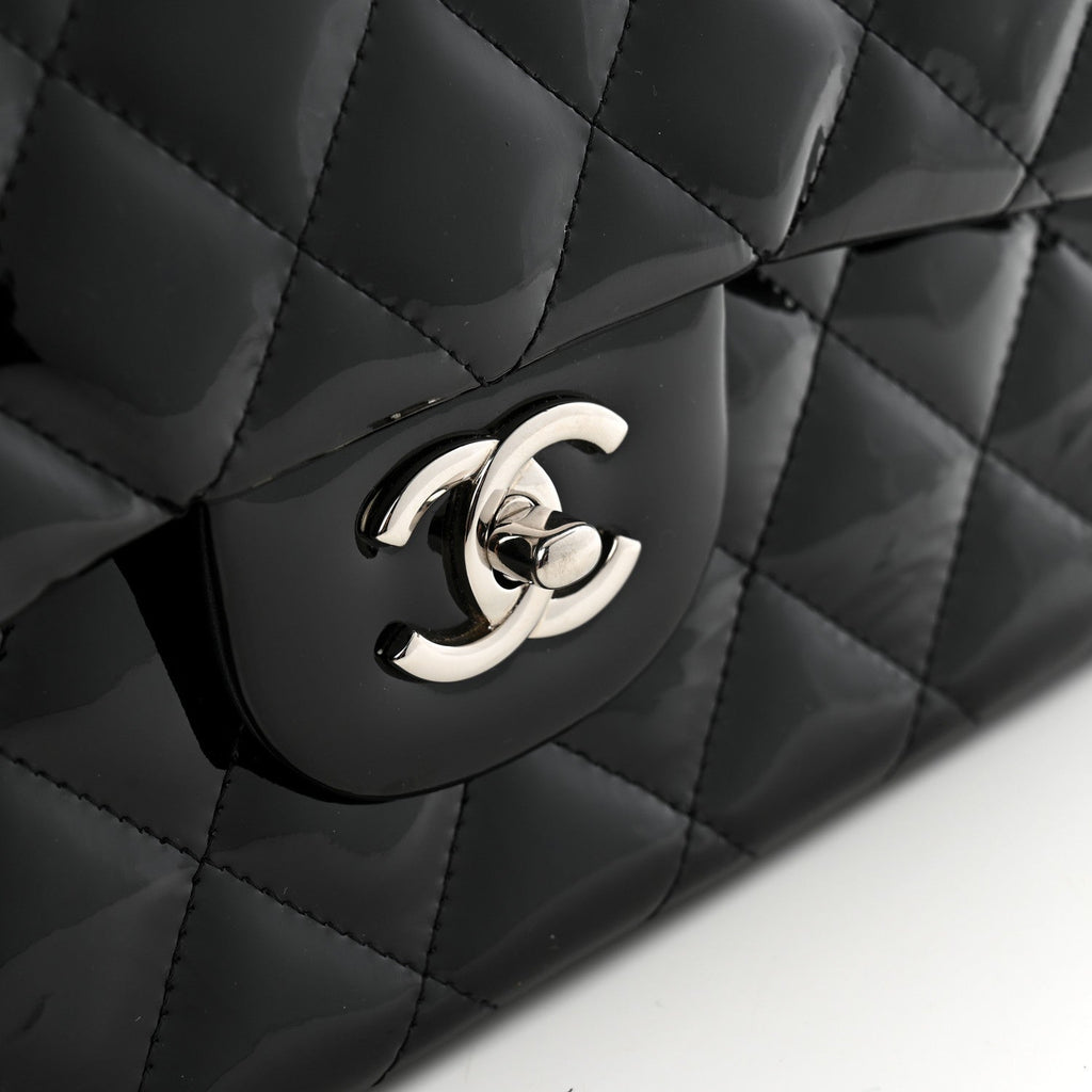 Patent Quilted Jumbo Double Flap Black