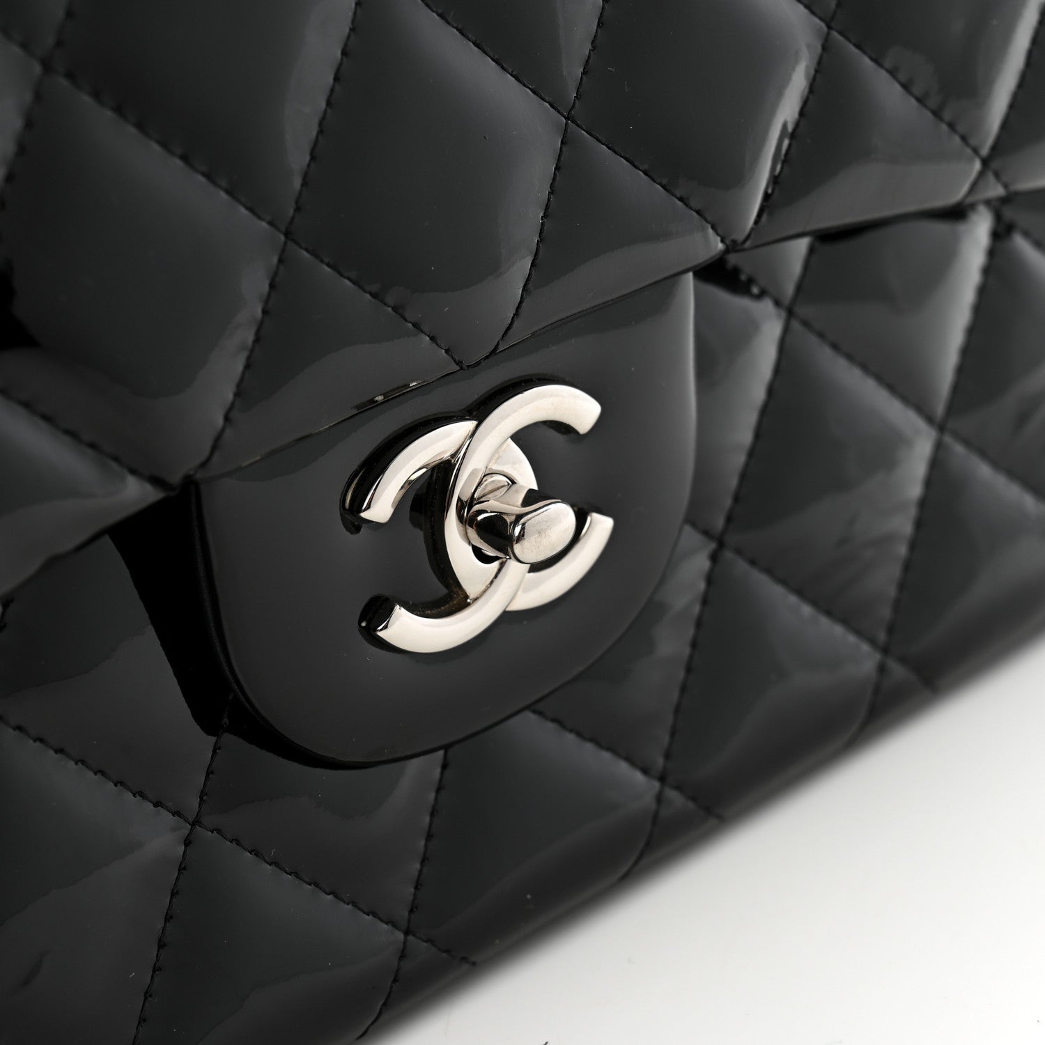 Patent Quilted Jumbo Double Flap Black