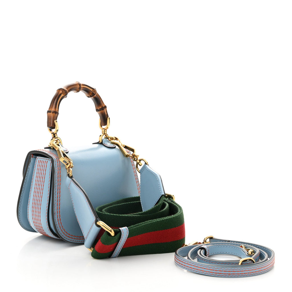 Boarded Dyana Lux Calfskin Web Mini Bamboo 1947 Top Handle Bag Blue