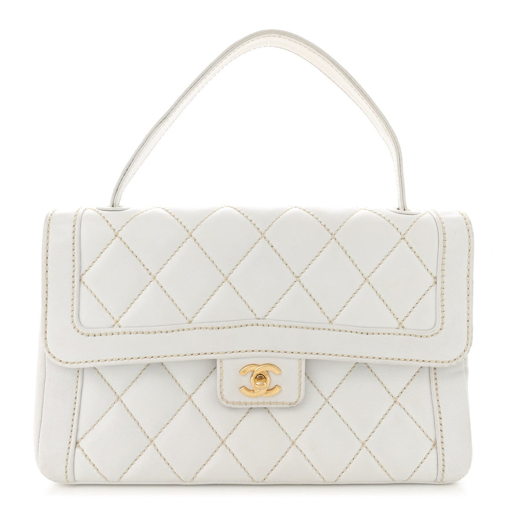 Calfskin Quilted Wild Stitch Large Flap White